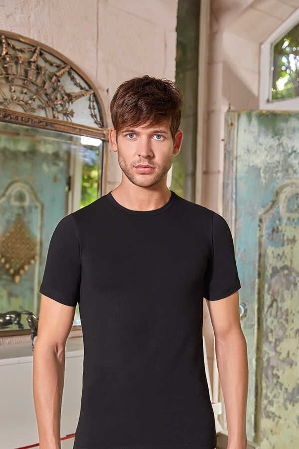 Berrak 1038 Erkek Bisiklet Yaka Basic Tişört - Siyah - XL